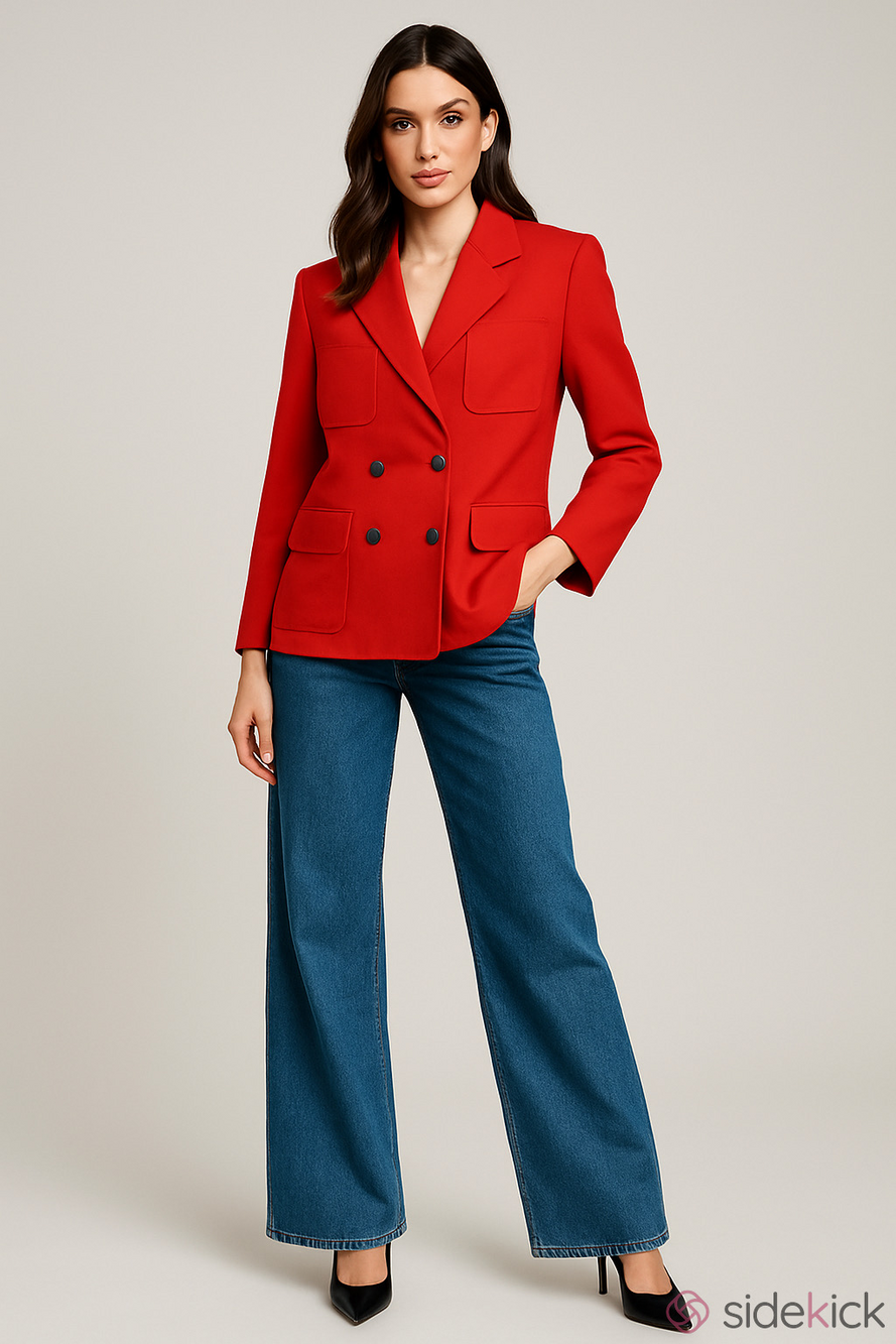 Escada Vintage Red Wool Blazer Double Breasted Boxy Oversized Jacket 6